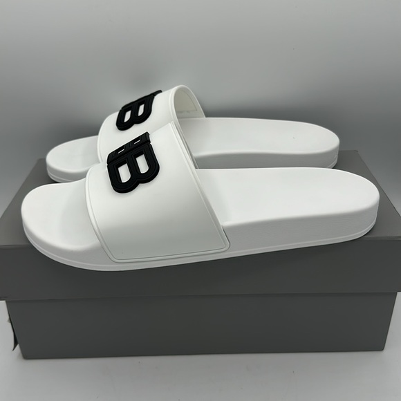 Balenciaga BB Logo Slides Sandals White Men’s Size 42 EU / 9 US NIB - Picture 3 of 8